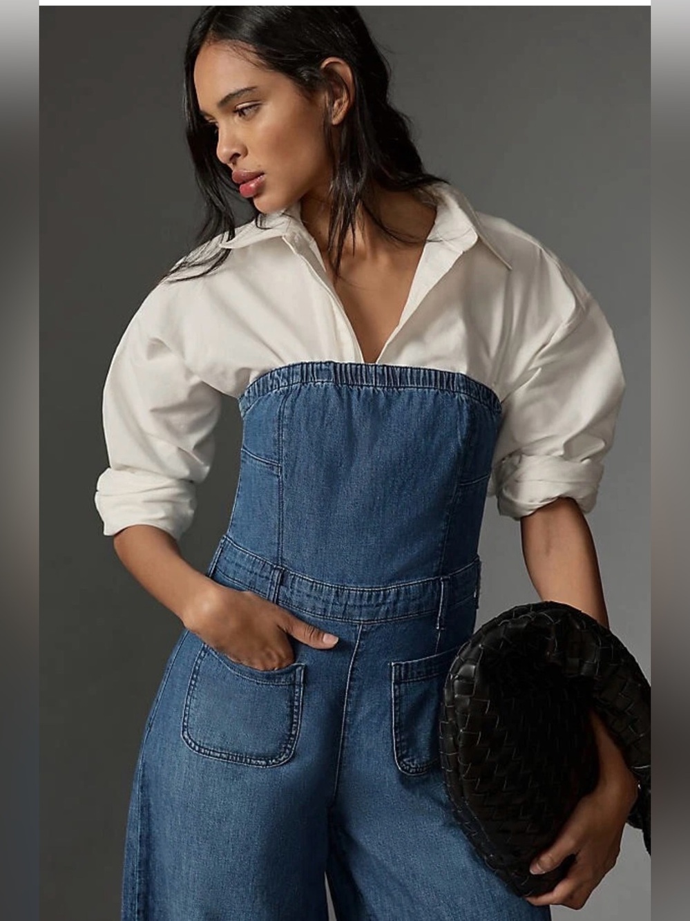 NWOT Pilcro Strapless Denim Wide Leg Jumpsuit Chambray Size 8 - Picture 2 of 5